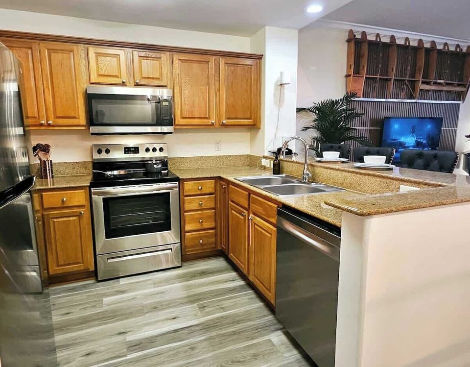 New appliances plus you will find everything you could want to cook great meals here. We spared no expense on cookware. 5 ply Viking Stainless steel pots and pans too! 