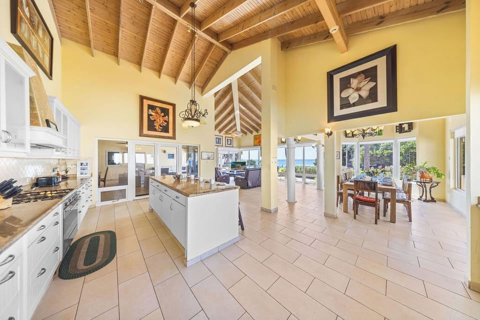 Spacious, airy kitchen with ocean view