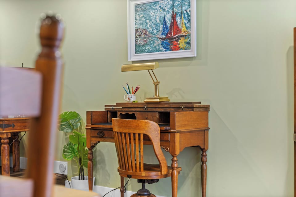 If you need to get a little work done we have a desk and chair ready for you. 