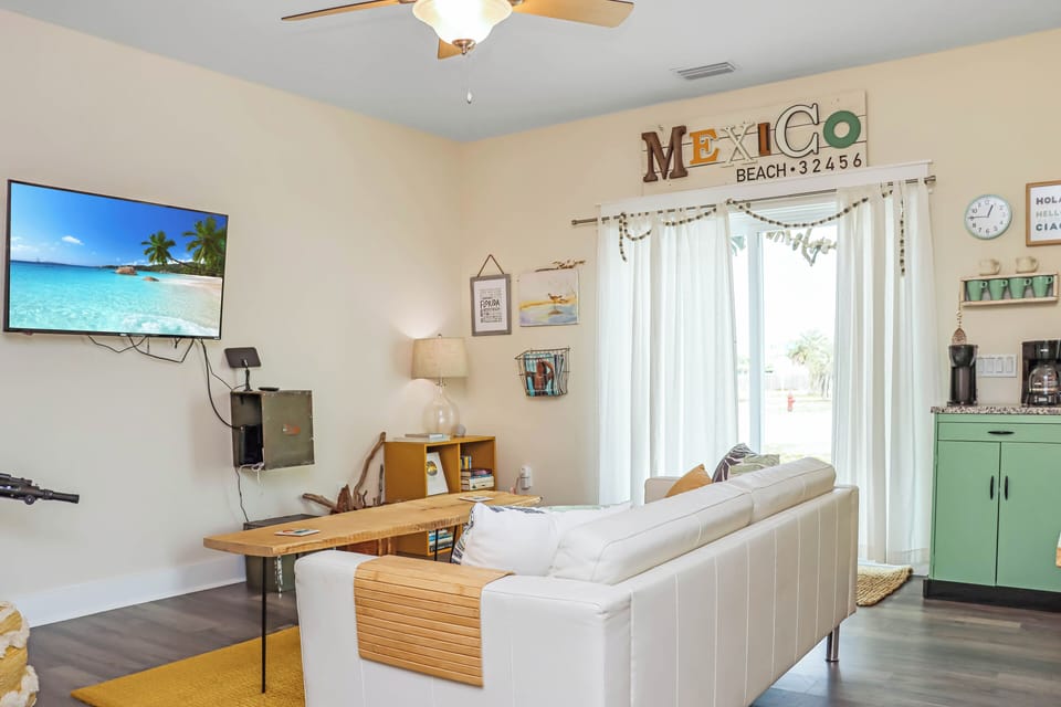 Living Room with Sliding Glass Doors onto Front Porch