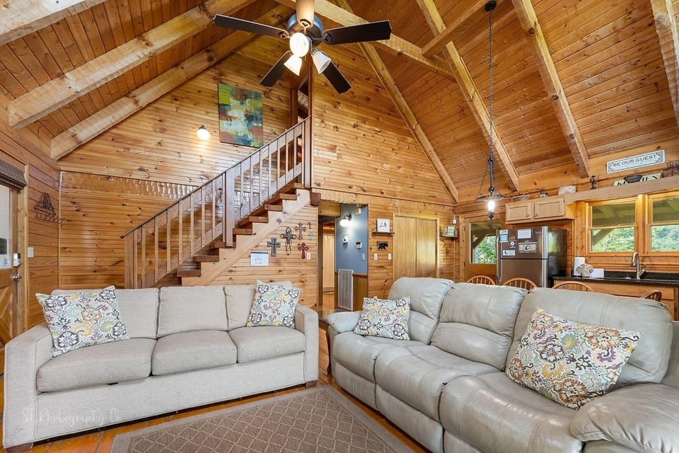 Indoors, Hardwood, Stained Wood, Ceiling Fan, Furniture