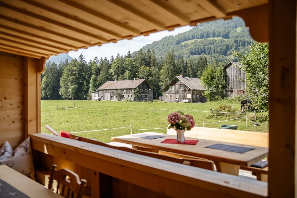 View from the Bernardas Hüsle holiday home in Schnepfau in the Bregenzerwald.