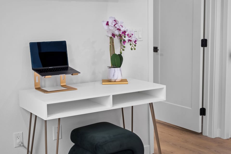 A bright and stylish workspace with natural light, perfect for remote work 