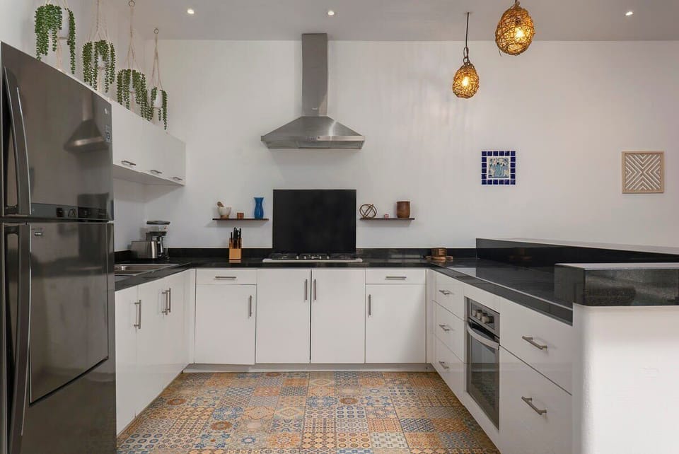Fully equipped modern kitchen. Modern appliances.