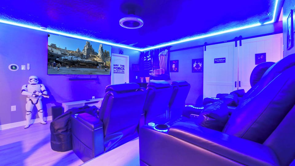 Awesome movie theatre with seating for 10! HUGE HD TV and surround sound provide an exquisite viewing experience! Mini fridge to keep your beverages cold and close by!