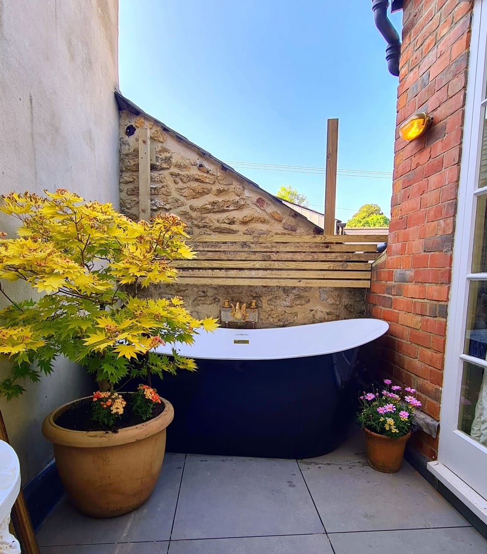 Bath with bubbles outside master bedroom.