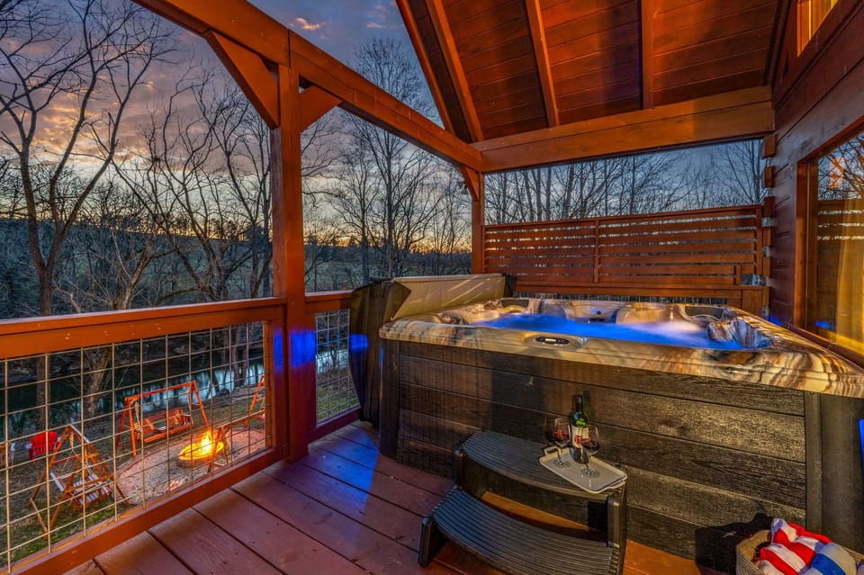 Relax in the hot tub after a long day's adventure in the Smokey Mountains.