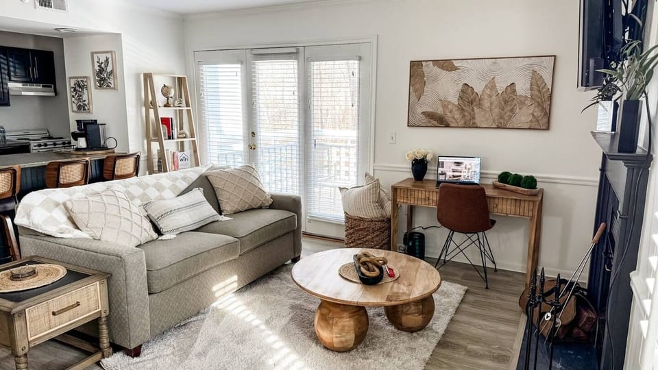 Ready to feel right at home? Catch up on your Netflix favorites while relaxing fireside with a cup of hot cocoa or glass of wine. Prefer some peace & quiet? Curl up on our cozy couch & listen to the comforting sounds of the wood-burning fireplace.

