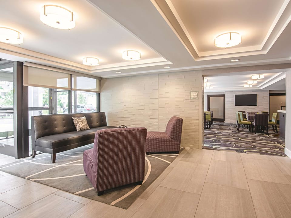 Unwind in the bright lobby lounge after a long day.