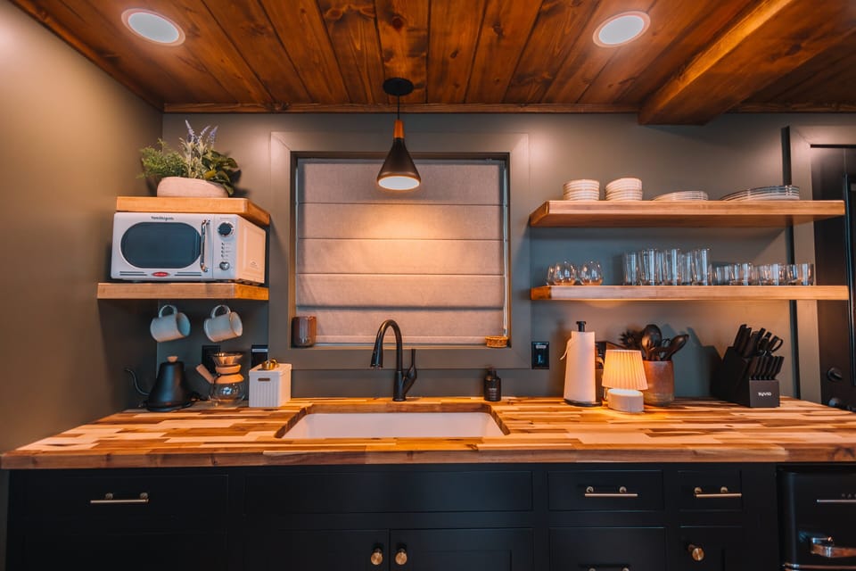 This beautiful kitchen is stocked with utensils you will need.