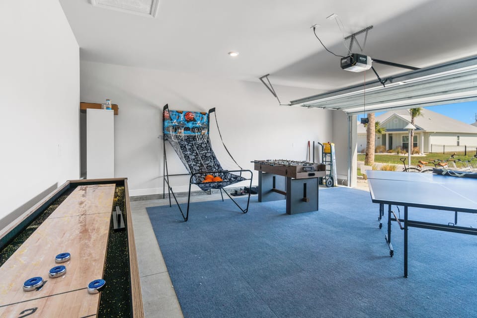 Your private game room awaits with shuffleboard, foosball, and table tennis for endless entertainment.