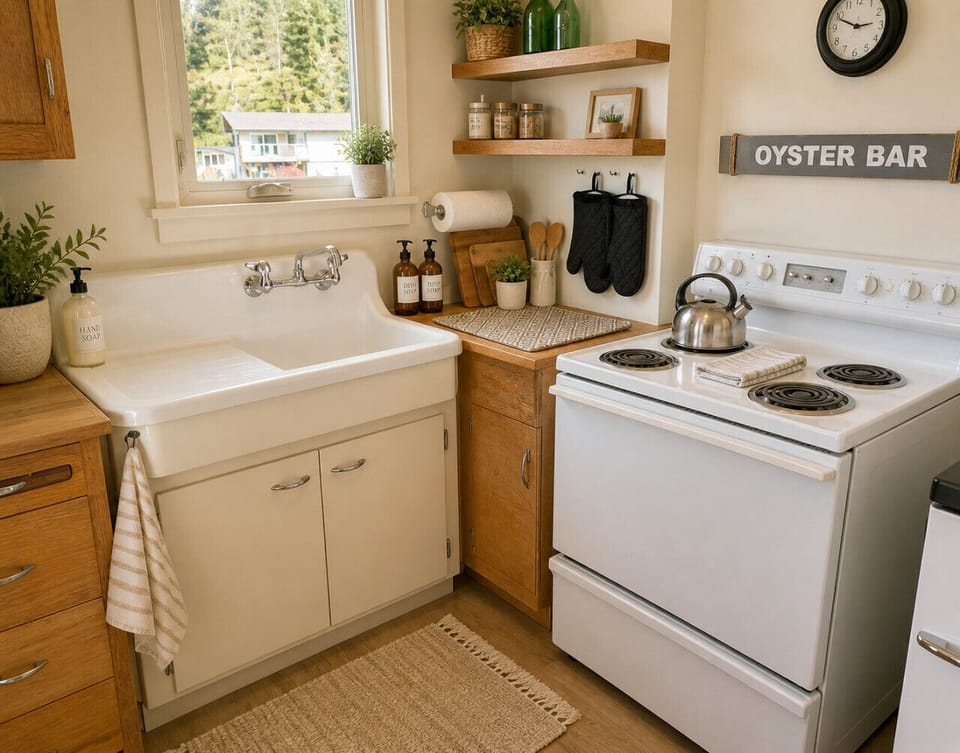 Cozy farmhouse kitchen with coastal touches
