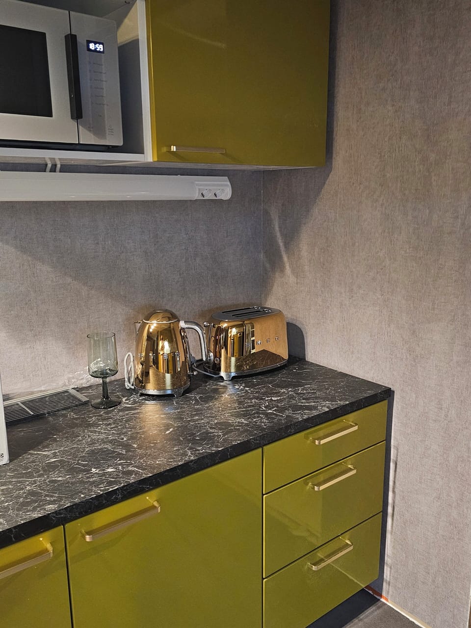 Kitchen, Smeg toaster and Smeg kettle.