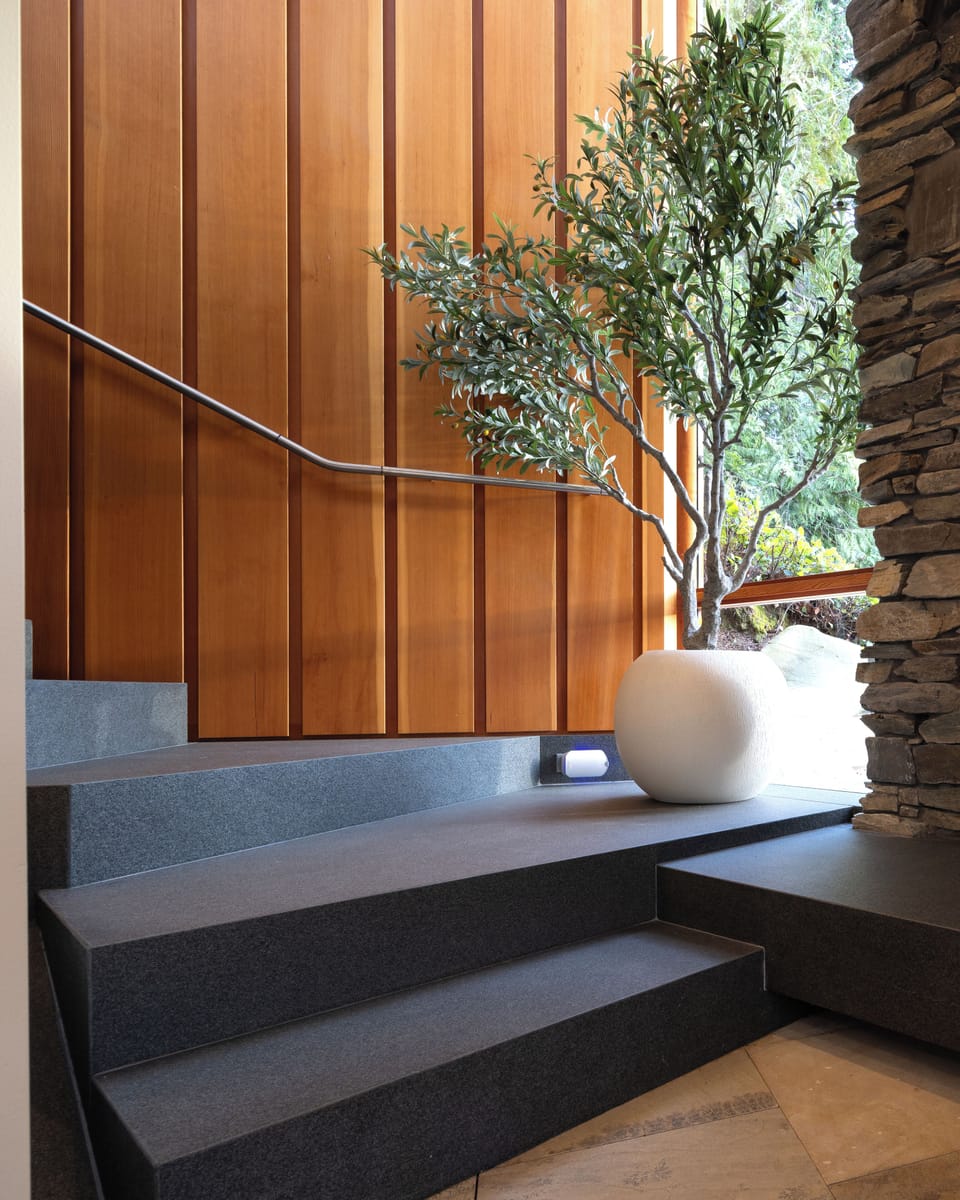 Beautifully designed staircase with natural elements and modern accents.