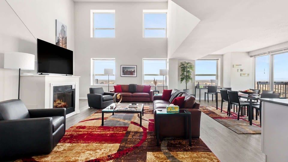 Two story great room with gas fireplace