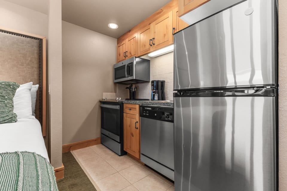 Indoors, Microwave, Oven, Refrigerator, Bed