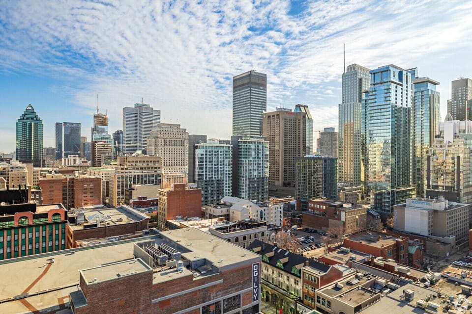 A breathtaking view of downtown Montreal, showcasing the city's dynamic skyline and bustling energy.