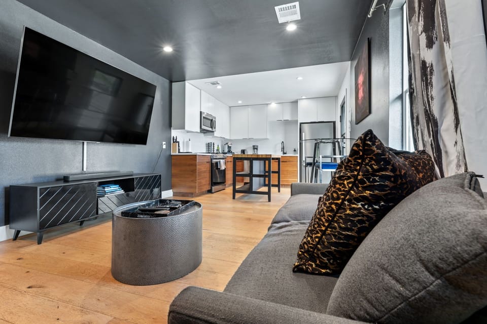 Cozy and trendy living area with Smart TV