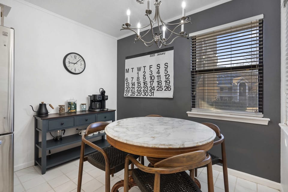 Sip morning coffee or grab a bite at the kitchen table for 4