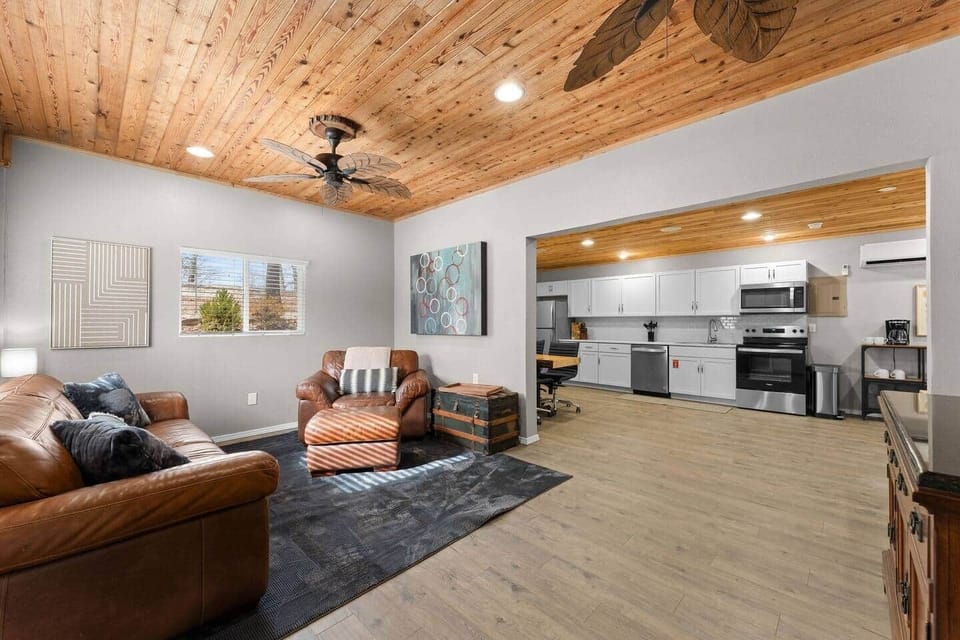 Spacious, open concept living room and kitchen.