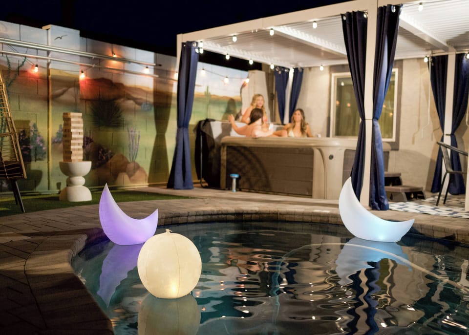 Relax those muscles after a long day. Always heated. Privacy curtains.