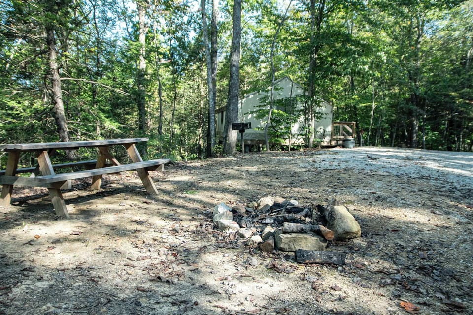 Private fire pit and picnic table right outside your tent