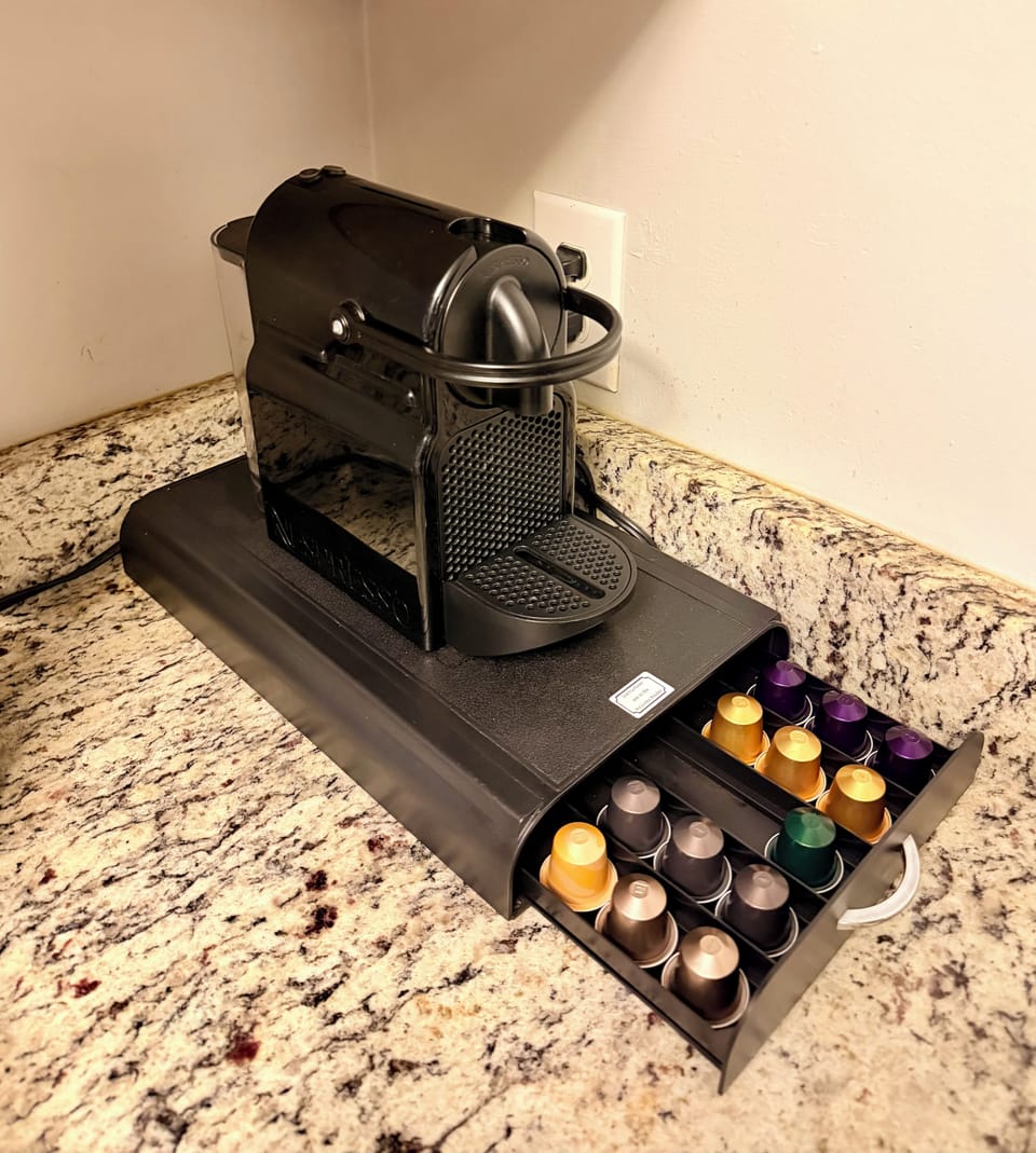 Enjoy our Nespresso coffee machine! Instructions are in the welcome binder. 