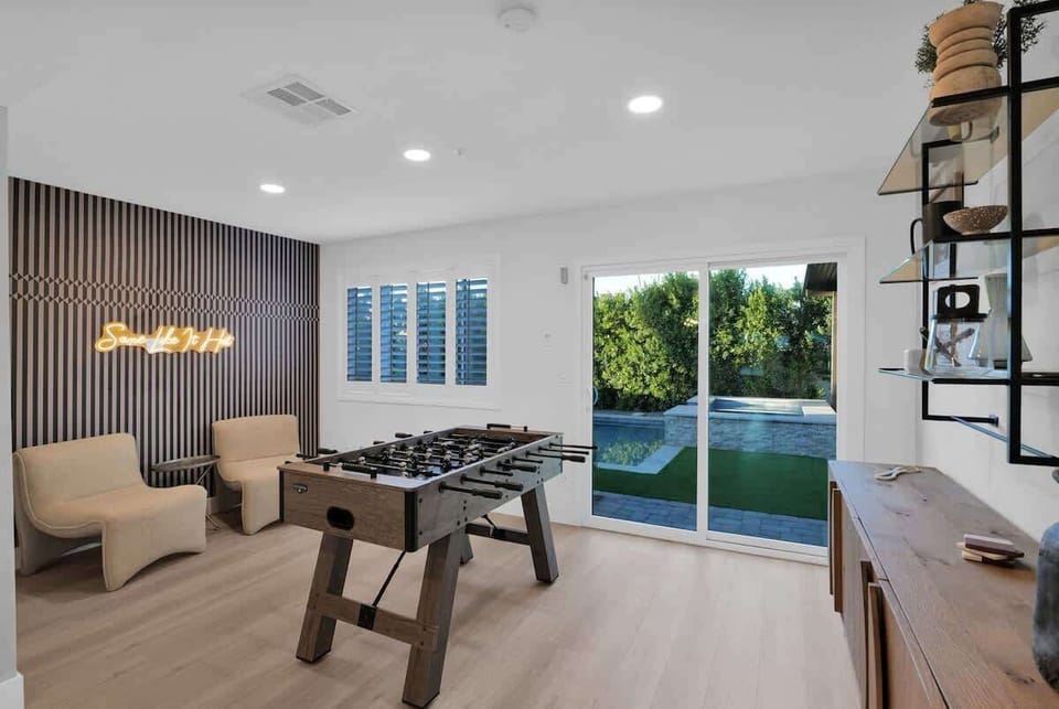 Foosball table with garden views and plenty of natural light