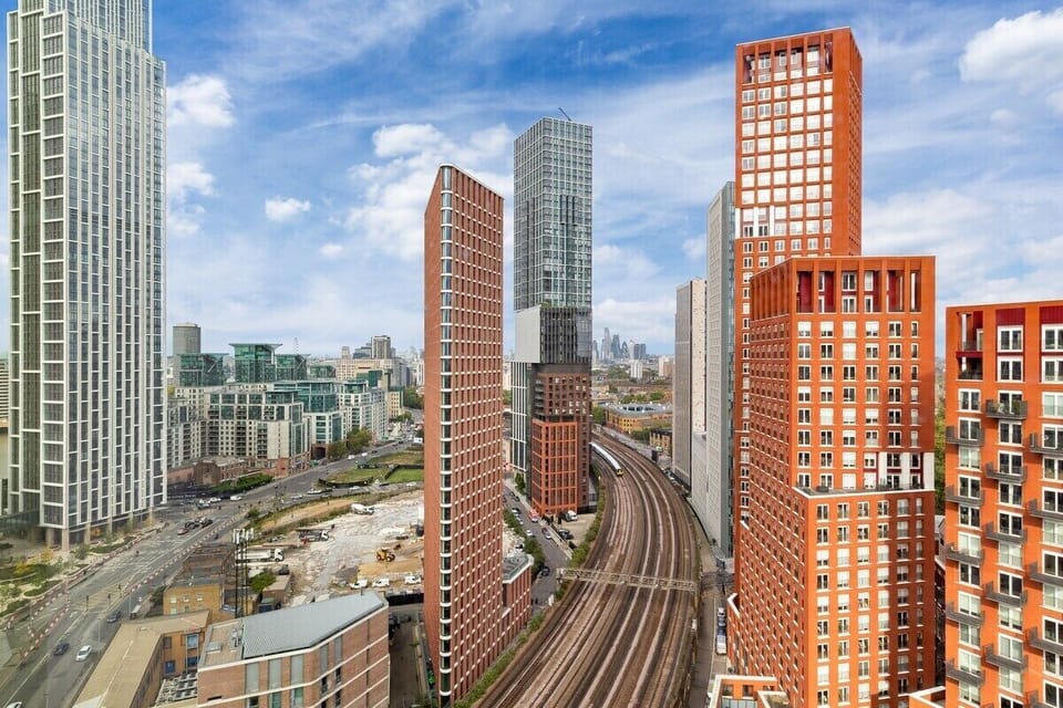 Stunning cityscape view showcasing modern high rise buildings and vibrant neighborhood