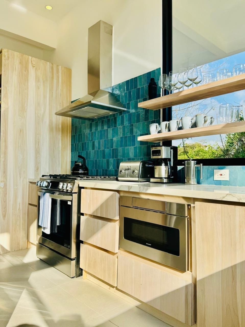 Higher end appliances, dishwasher, microwave.