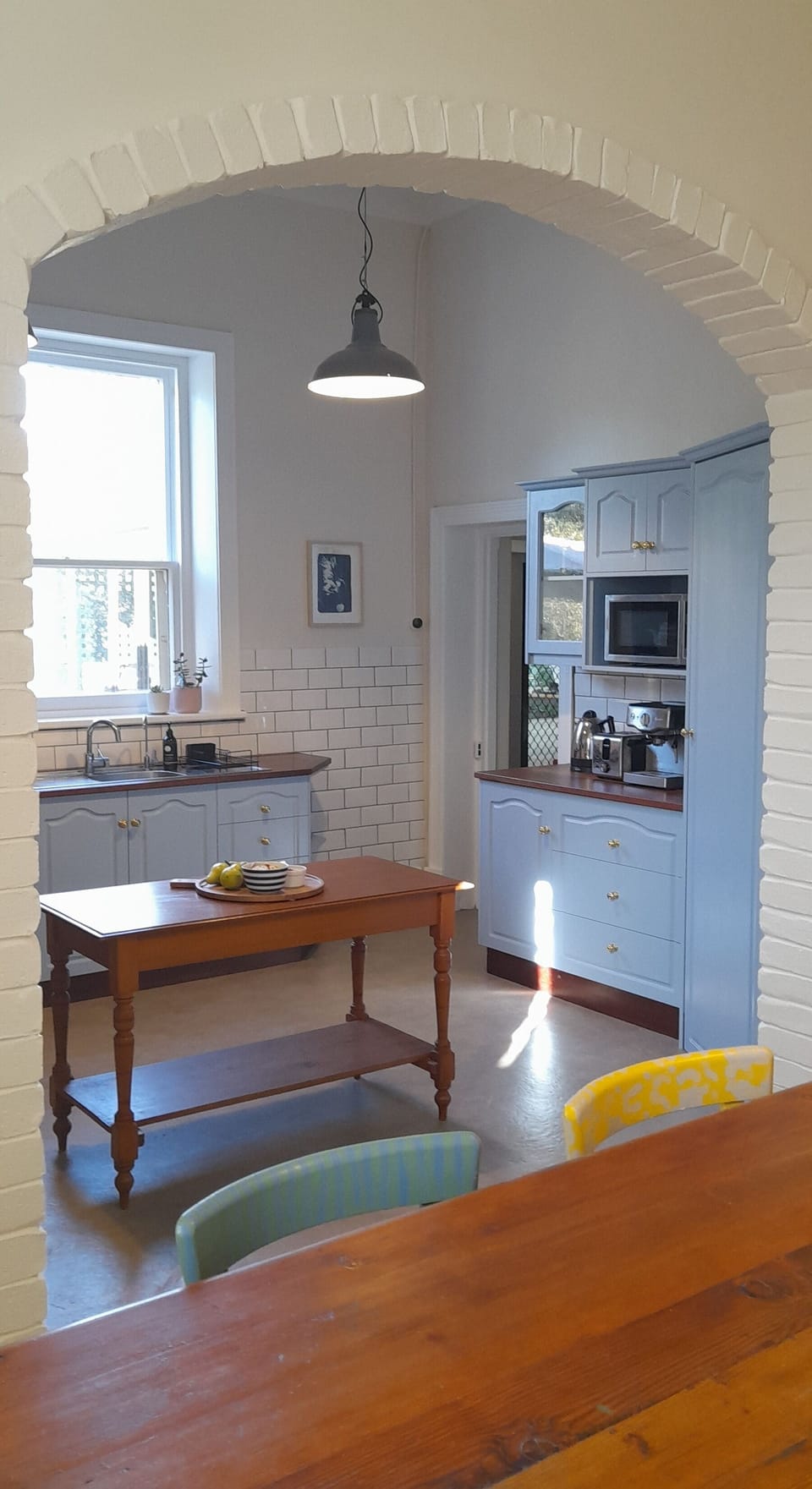 Looking into the kitchen from the dining area