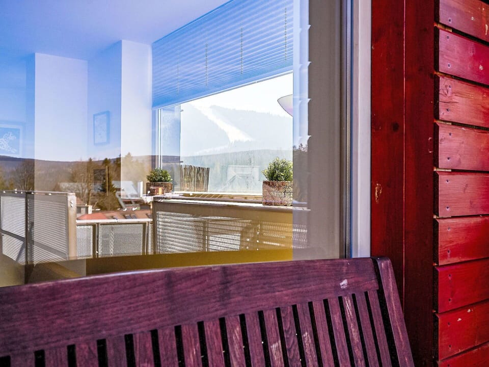 Glass, Window Covering, Wood Stain, Hardwood, Window Treatment, Daylighting, Balcony, Window Blind