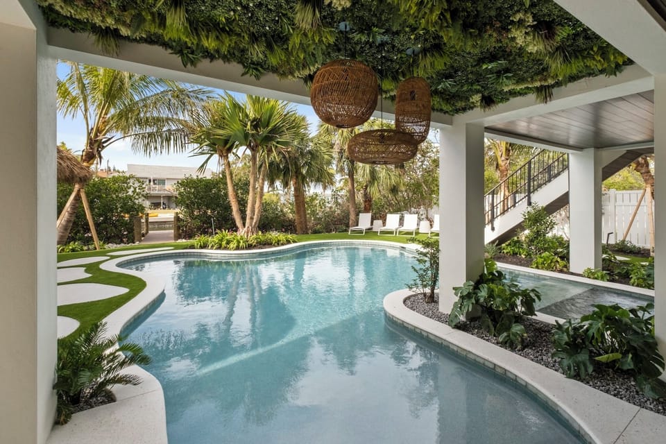 Private pool with hot tub
