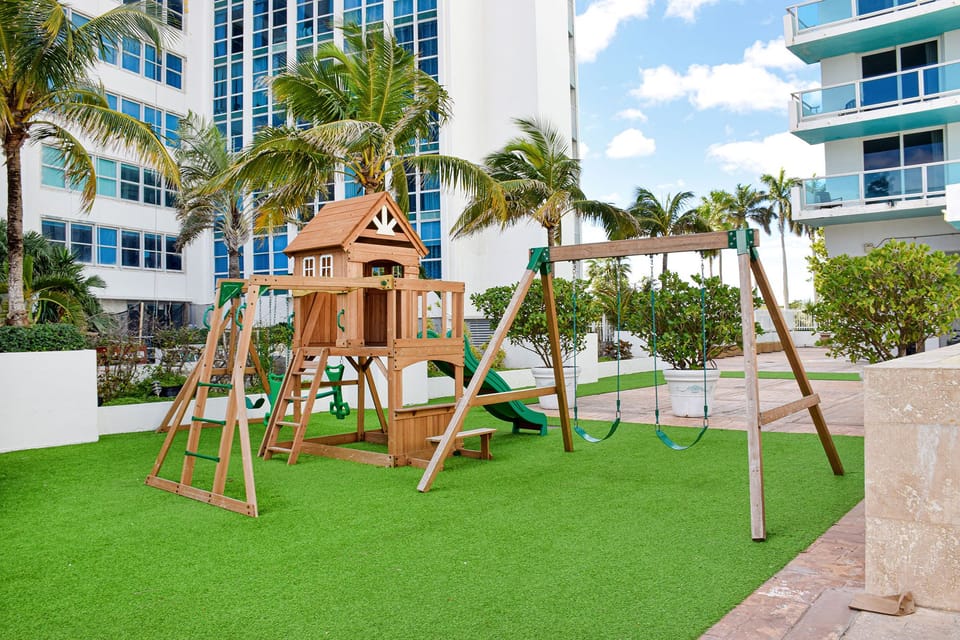 Let little ones play safely in a fun outdoor area.