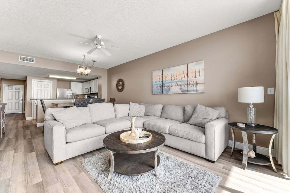 Large L-shaped couch, plenty of seating for the whole group!