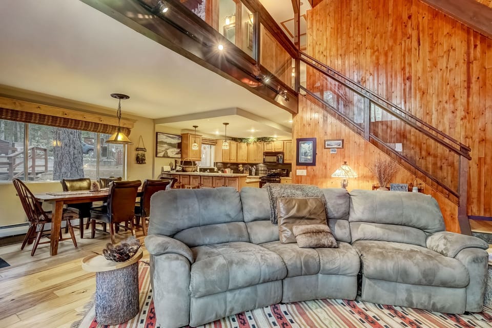 Living room with gas fireplace, speaker, TV with Amazon Firestick