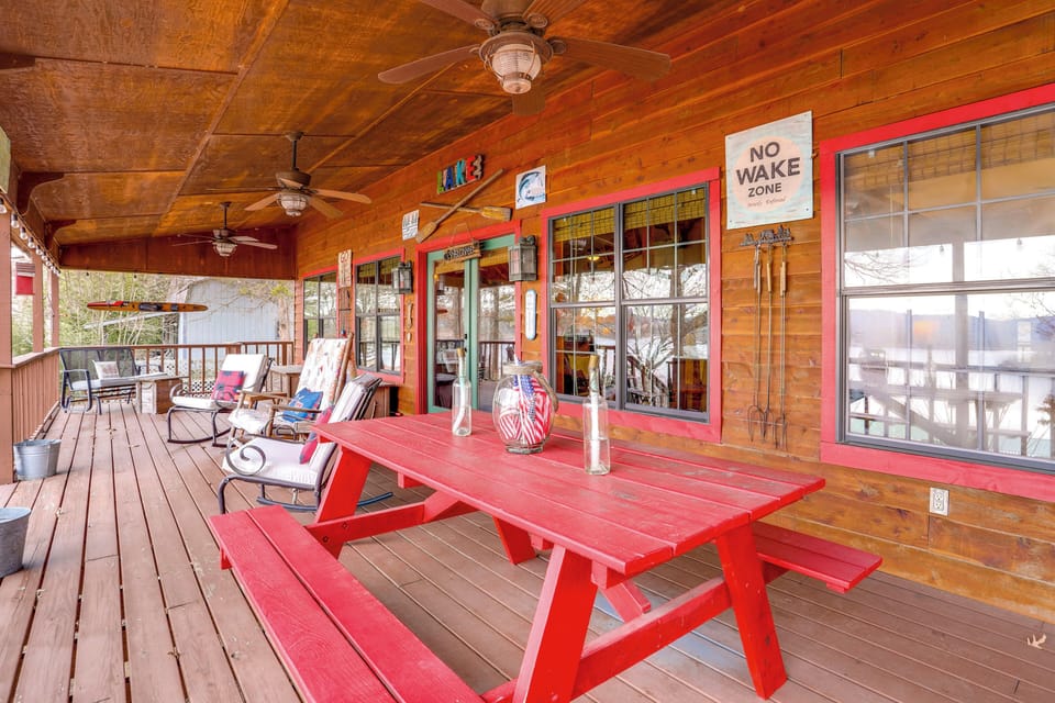 Wraparound Deck | Grills | Lounge Seating | Ceiling Fans | Lake Views