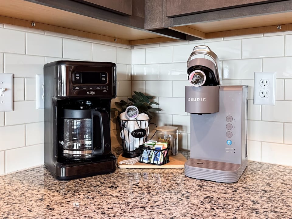 Coffee bar area to make your coffee in two different ways