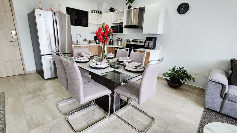 Kitchen with air dryer and dining table for 6 people