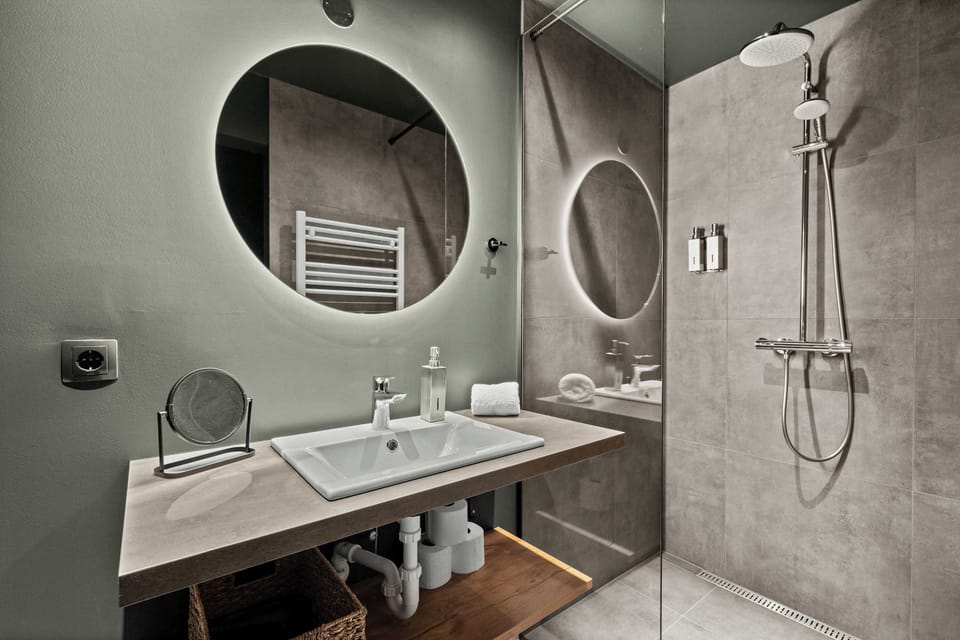 Bathroom vanity and shower