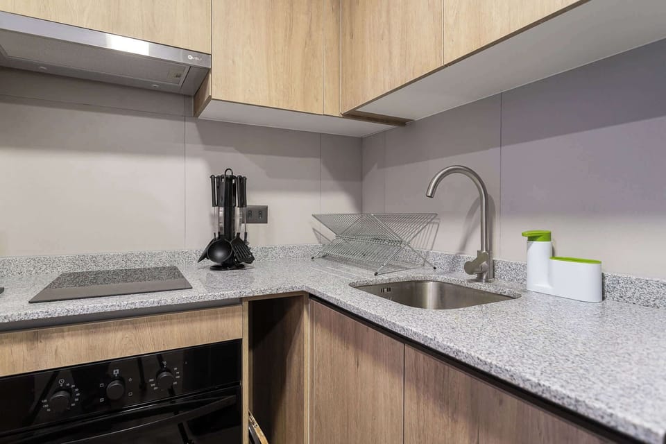 Sleek and modern kitchen with all essentials for a comfortable stay in the heart of Chile.
