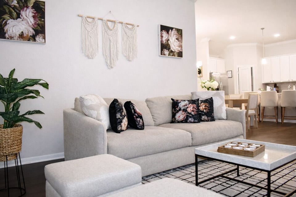 Thoughtfully styled living area with boho accents