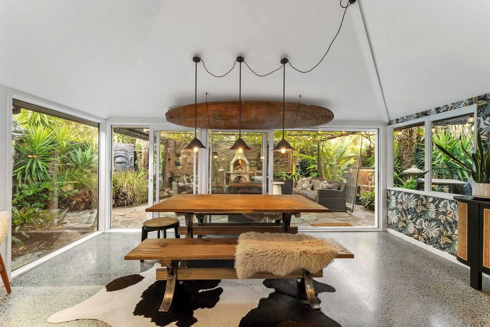 Dining room opening to private outdoor area