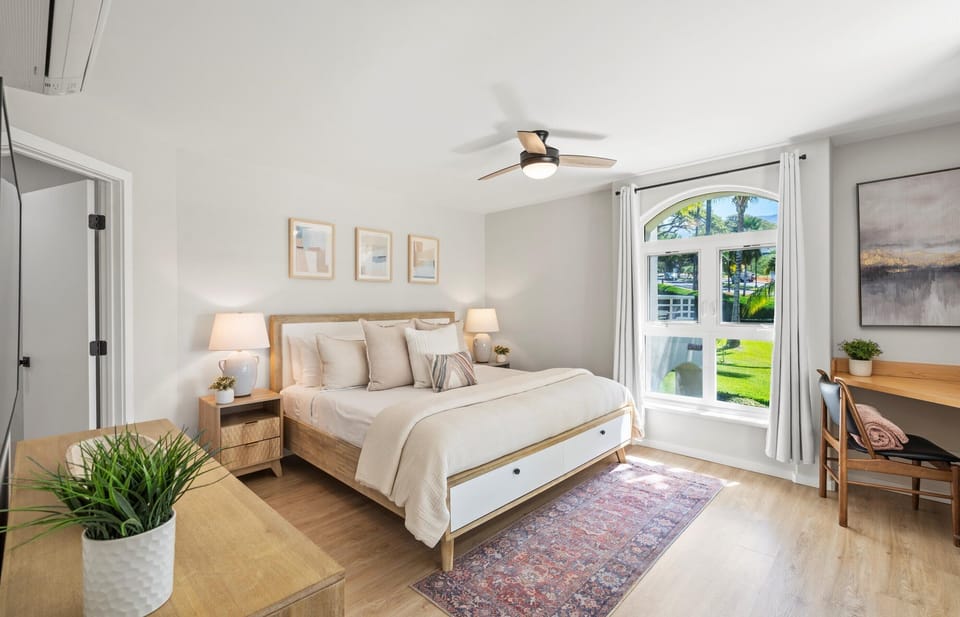 Comfy plush king bed in the primary