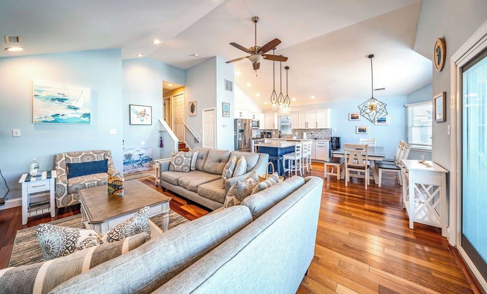 View of living room and dining area
