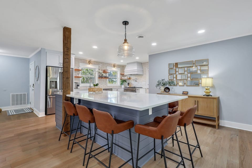 Open kitchen with large Island with seating for 8