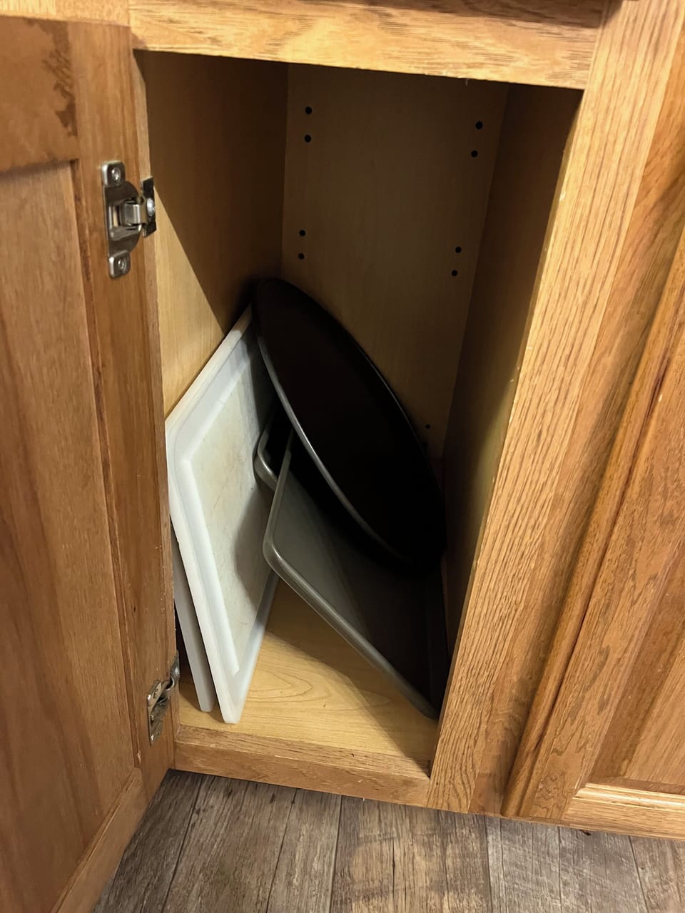 Cutting boards, pizza pan, cookie sheets. 