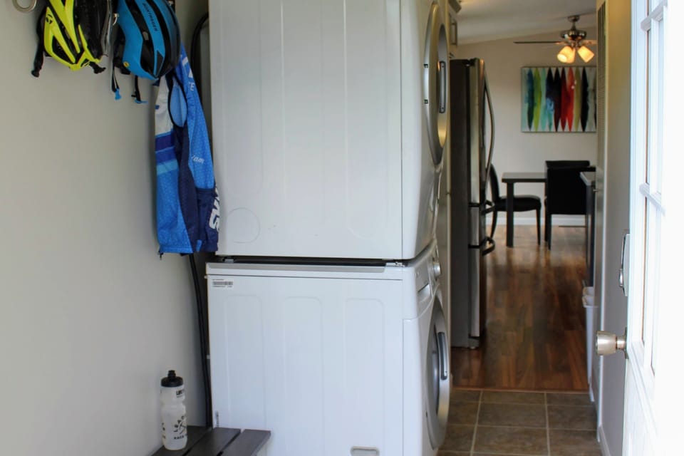 Full size washer/dryer (w/detergent) plus plenty of hooks for your gear.
