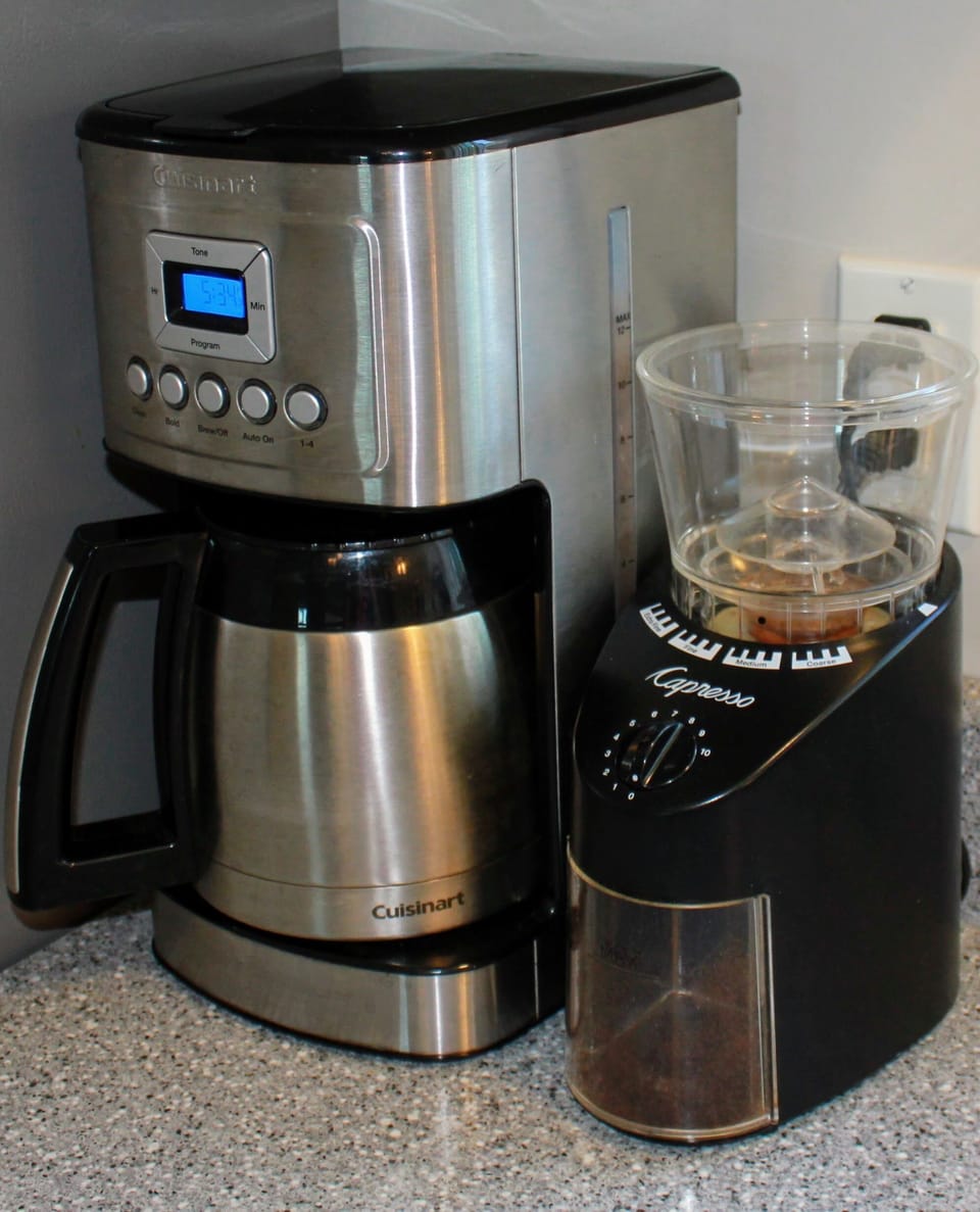 Duluth Coffee Company beans and a burr grinder for a perfect cup of Joe.