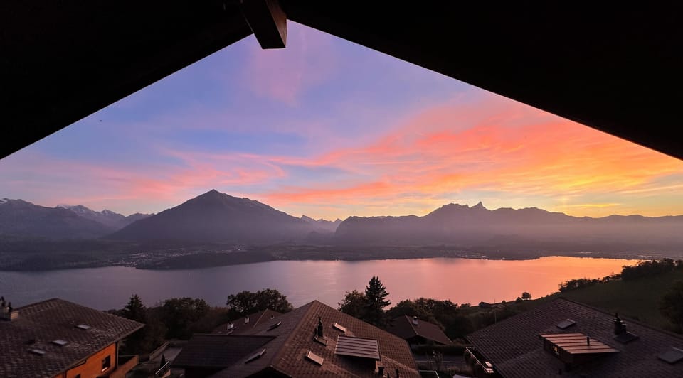 Stunning view to lake and mountains - evening mood - from top bedroom 